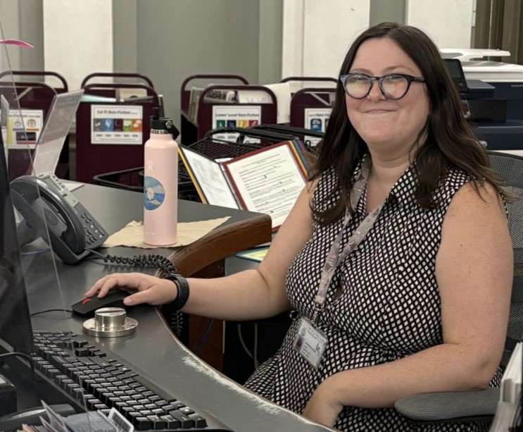 Shannon at work at the New Haven Public Library